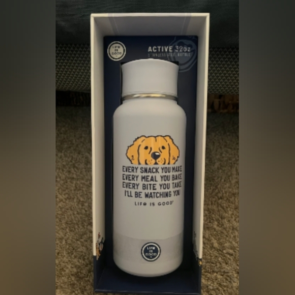 NWT! Life Is Good PET Design Insulated Water Bottle 32 oz (Light Blue Color) - Picture 4 of 5